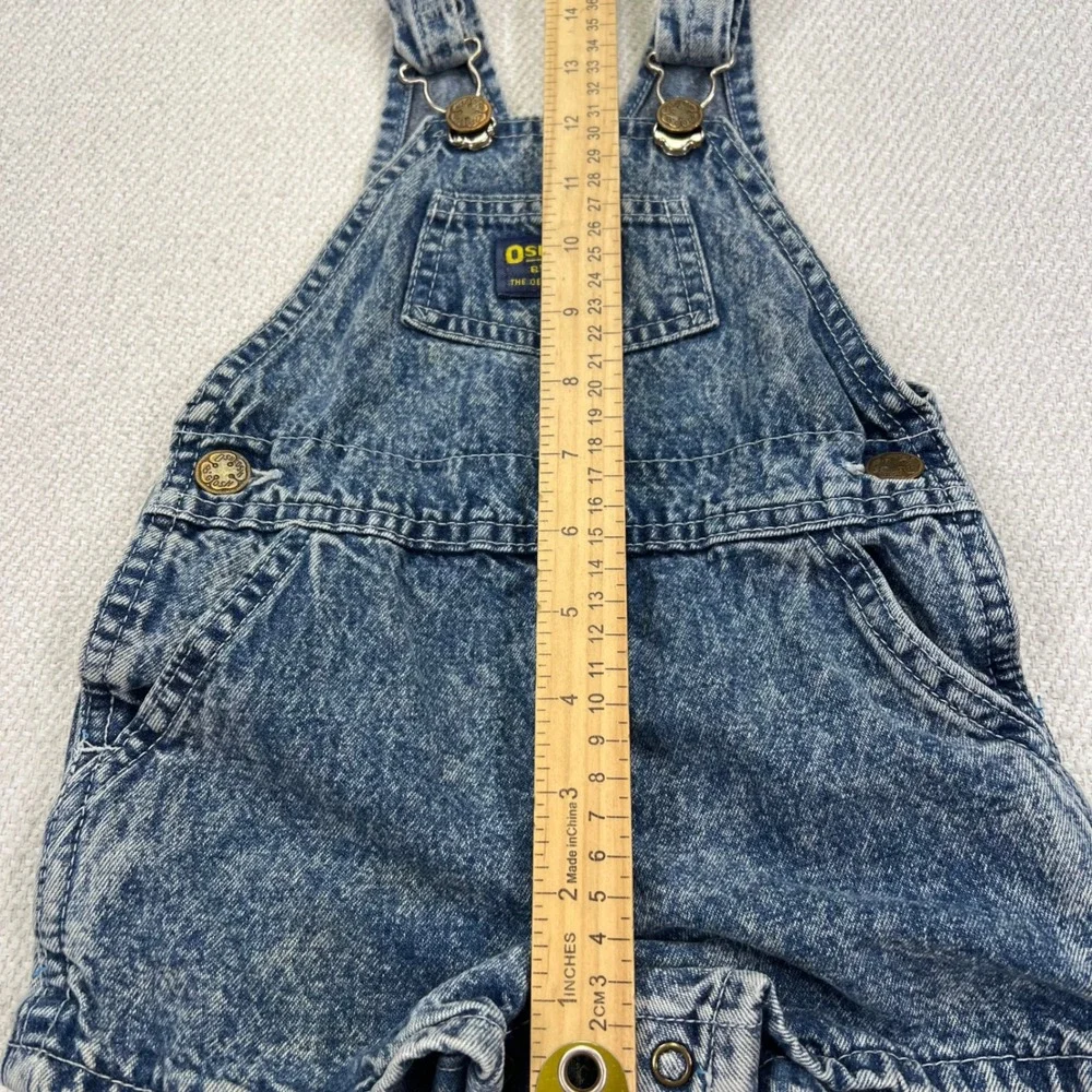 OshKosh B'gosh Denim Shortalls Kids 18M Blue Acid Wash VTG 80s Made in USA